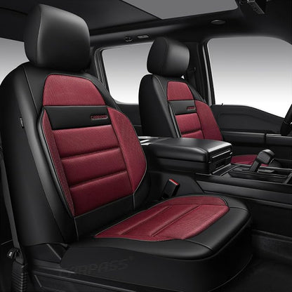 CAR PASS Memory Foam Seat Covers Front, Airy Cool Mesh Thick Car Seat Covers, Leather Car Seat Covers Front Seats Airbag Compatible, Universal Automotive Comfort for Most Cars, Trucks, SUV, Burgundy - Image 2