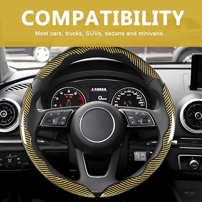 3pcs Universal Carbon Fiber Steering Wheel Cover - Anti-Slip & Segmented Design, Universal 99% Durable Steering Wheel Protector for Men and Women, Car Interior Accessory (Yellow) - Image 7