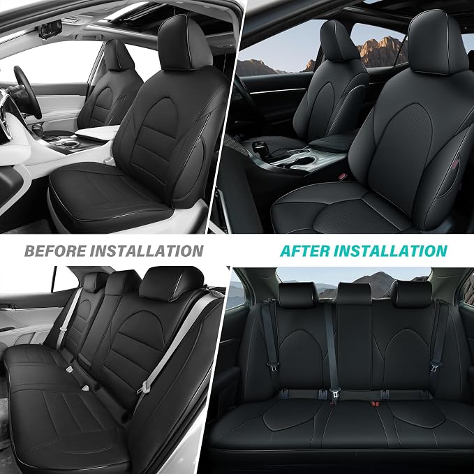 Car Seat Cover for Toyota Camry (Hybrid XLE Hybrid XSE) 2018-2024 Full Set Camry Seat Protector Leather Black | Black Full Set, Premium Faux Leather, Waterproof, Airbag Compatible, Easy to Clean, Factory-Style Fit, Interior upgrades - Image 6