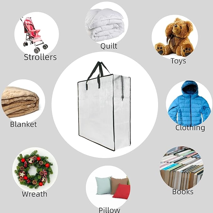 6 Pack Clear Storage Bags with Zipper and Handles, Blanket Bags For Closet Storage, Moving and Packing Supplies for College, Underbed Storage Organizer for Clothes Pillow Bedding Christmas Wreath - Image 7