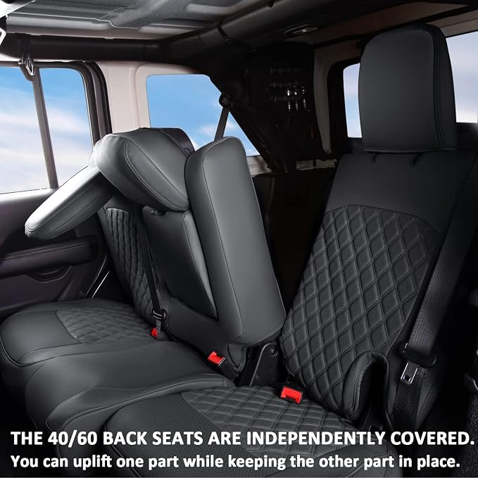 GIANT PANDA Wrangler JL Seat Covers Custom Fit for Jeep Wrangler,Premium Waterproof Faux Leather, 2018 2019 2020 2021 2022 2023 2024 2025 2026 JL 4 Door with Rear Cup Holder Full Set (Black) - Image 6