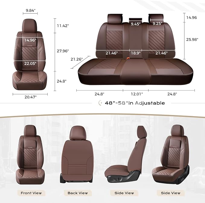 Coverado Car Seat Covers Full Set 5 Pieces, Luxury Nappa Leather Seat Covers Universal Fit Waterproof Non-Slip Breathable Front & Back Automotive Seat Protectors for Cars, SUVs, Trucks - Image 5