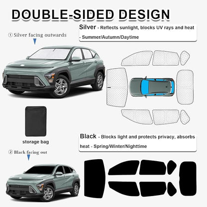 KMF 8pcs Thicken Sun Shade for Hyundai Kona 2024 2025 2026 Accessories,Full Car Window Covers Sunshade for Windshield Side Rear, Sun Visor UV Block and Blackout Privacy for Camping Outdoor - Image 4
