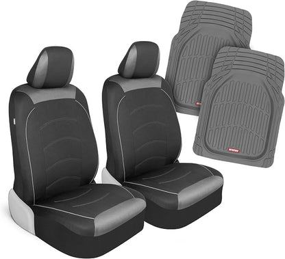 Motor Trend (2) Car Seat Covers for Front Seats with (2) Trimmable Car Floor Mats – Universal Fit Auto Accessories for Cars, Trucks, SUVs, Vans – Interior Protection and Vehicle Interior Shield Combo by MotorTrend