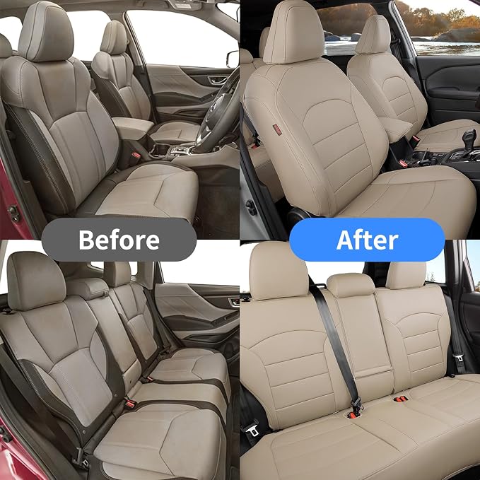 Custom Seat Covers for 2026 Subaru Forester,Rear w/No Armrest,Faux Leather | Full Set Suv Seat Cushion,Easy Installation,Factory Look,Waterproof Car Seat Protector (Beige) - Image 2
