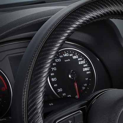SEG Direct Steering Wheel Cover 14"-14.25" Heavy-Duty, Black Carbon Fiber | 35.5-36cm for Prius Civic Model 3 Model Y Camaro, Microfiber Leather Carbon Pattern, Non-Slip Car Auto Interior Accessories - Image 3