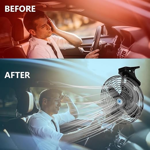 Ultra-Quiet Portable Car Fan, 8 Inch Clip-on Cigarette Lighter Fan forTruck, Boat, Buses, Tractor,Camper - Image 2