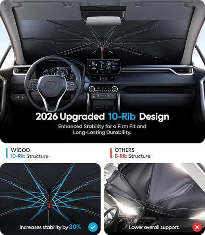 Wigoo Car Windshield Sun Shade Umbrella, A13 (48.6 * 26.1 in) | Universal, UV Block & Heat Insulation, Reinforced Shaft, Foldable Sunshade, Keeps Car Cool & Protects Interior - Image 3