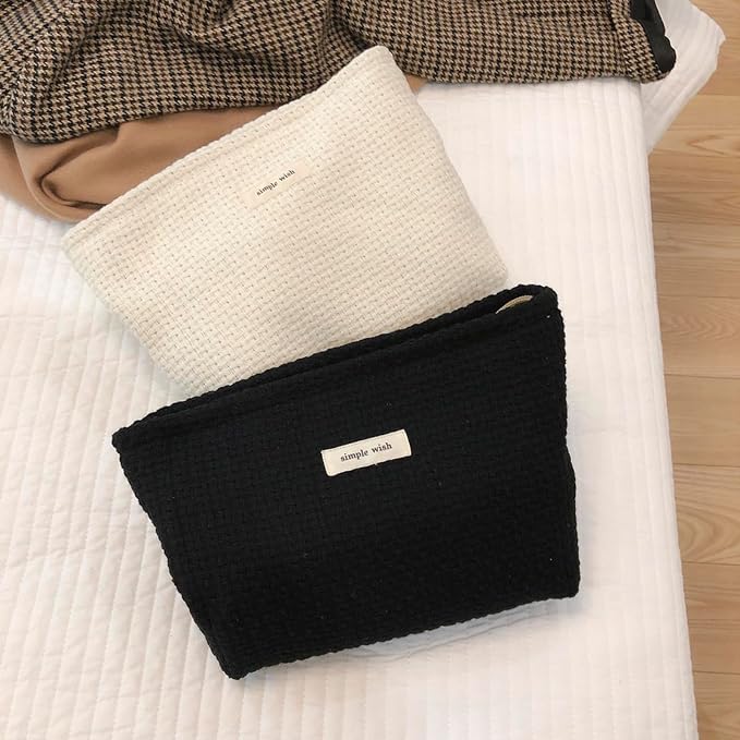 RSRSLEII Woven Travel Makeup Bag, Cute Travel Toiletry Bag(09Black Weaving) | Aesthetic Portable Cosmetic Bag with Canvas Lining, Coquette Makeup Pouch, Skincare Bag Car Storage Bag for Women and Girls - Image 6