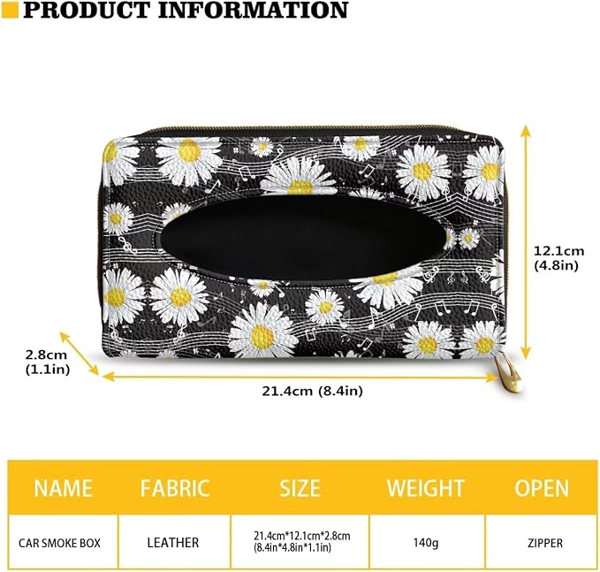 Biyejit 2 Pack Car Tissue Holder, Music Daisy Car Decorative Hanging Napkin Case, PU Leather Tissue Box for Car Sun Visor, Backseat - Image 6