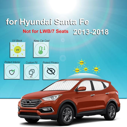 KMF 8pcs Thicken Full Car Window Shades for Hyundai Santa Fe Sport 5 Seats Accessories 2013-2018(Not LWB), Windshield Sunshade Window Covers for Side Rear,UV Block and Blackout Privacy for Camping - Image 5