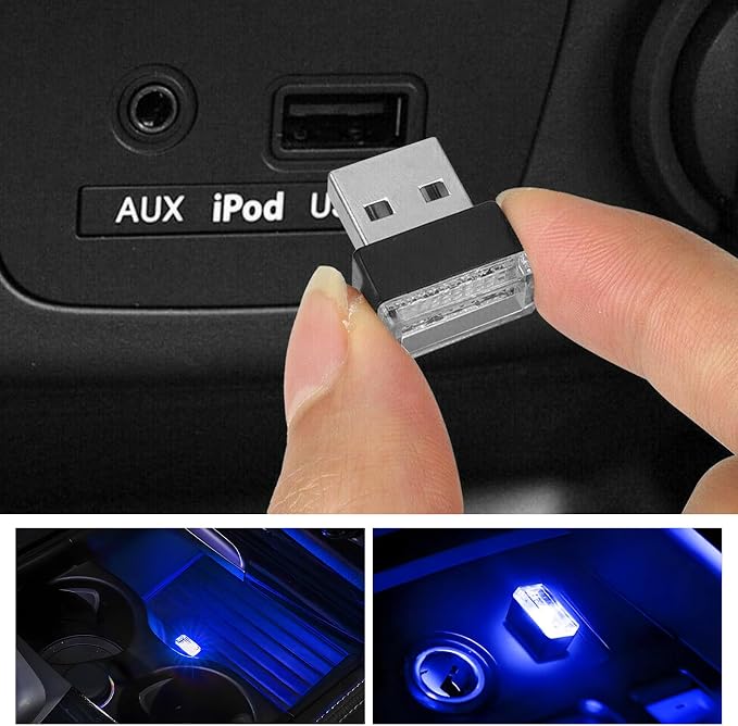 Sun Walker 4 PCS USB LED Car Interior Atmosphere Lamp, Plug-in USB Interface Trunk Ambient Light LED Decoration, Mini Portable Interior Night Lighting Kit for Most Vehicles (Blue) - Image 6