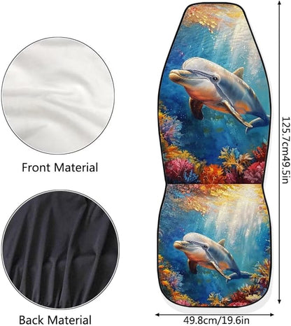 Dolphin Animal Car Seat Covers Two Front Only for Car, Automotive Interior Covers Front Seat Protectors, Car Accessories Universal Fit Seat Covers for Car, Truck, SUV - Image 7