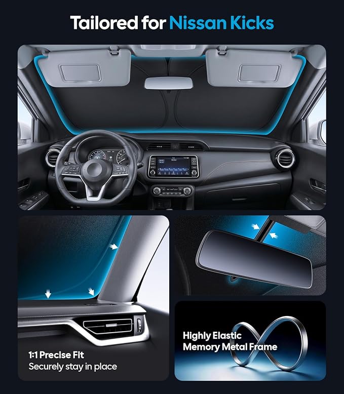 Wigoo for Nissan Kicks Windshield Sunshade, Custom Fit, Keeps Interior Cool | Custom Fit, Cooling Tech Fabric, Foldable Heat-Blocking Sunshade with Storage Bag, for Nissan Kicks 2018-2026 Accessories - Image 4