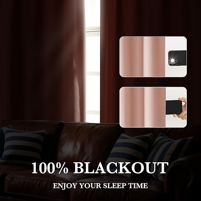 RYB HOME 100% Blackout Short Curtains for Small Window, Thermal Insulated | Total Room Darkening, Noise Reducing, Curtains for Kitchen Bathroom Basement, W52 x L36, Peach Pink, 2 Panels - Image 5