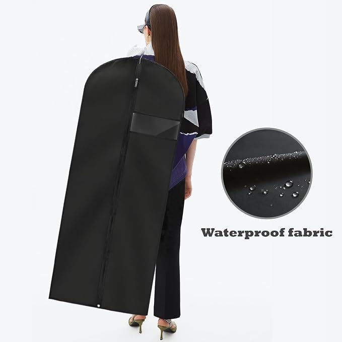 Dress Bags for Gowns Long, 60'' Garment Bags for Hanging Clothes, Suit Bag Cover for Storage and Travel, 2 Pack (Black) - Image 6