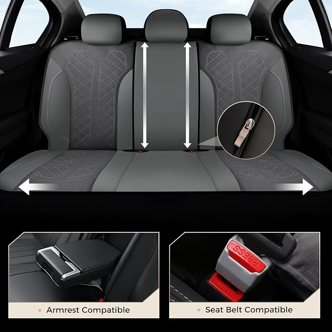 Coverado Automotive Seat Covers Full Set, Luxury Car Seat Covers, Gray Seat Covers, Mesh Design, Driver Seat Protectors, Universal Fit for SUVs, Trucks, Sedans - Image 3