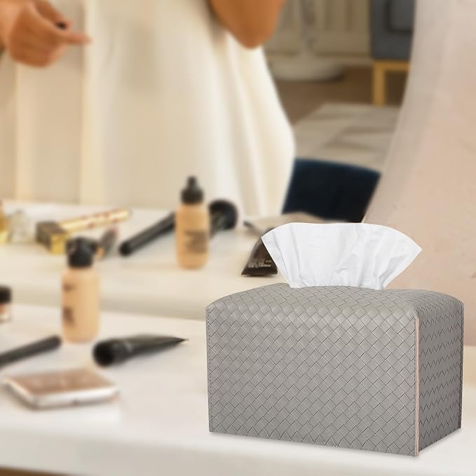 Tissue Box Cover Rectangle Leather Facial Paper Holder, Evergreen | PU Leather，Easy to Fill, Easy Clean, Decorative Cube Tissue Box Holder for Office, Bathroom,Kitchen, Living room, Guest room - Image 2