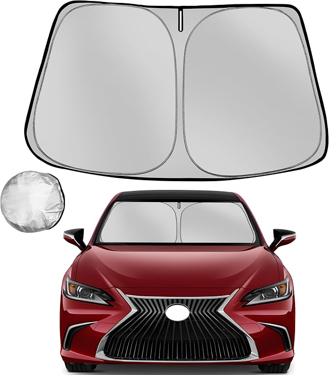 Windshield Sun Shade for 2019-2026 Le-xus ES250 ES300h ES350 ES500e 350e | 350h Foldable Sun Sunshade for Car Front Window Blocks UV Rays and Heat Automotive Interior Protector Custom Fit Accessories by Fonowka