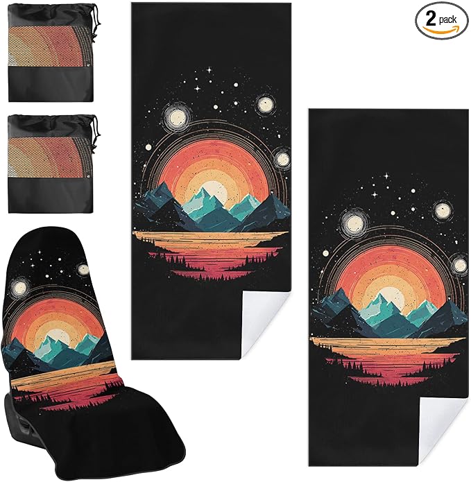 2 Pack Car Towel Seat Covers with Storage Bag, Multifunctional Towel for Gym Outdoor Sport, Picnic, Beach, Pet Dog Travel,Non-Slip Washable Car Seat Protector (Mountain Galaxy) by Unknown