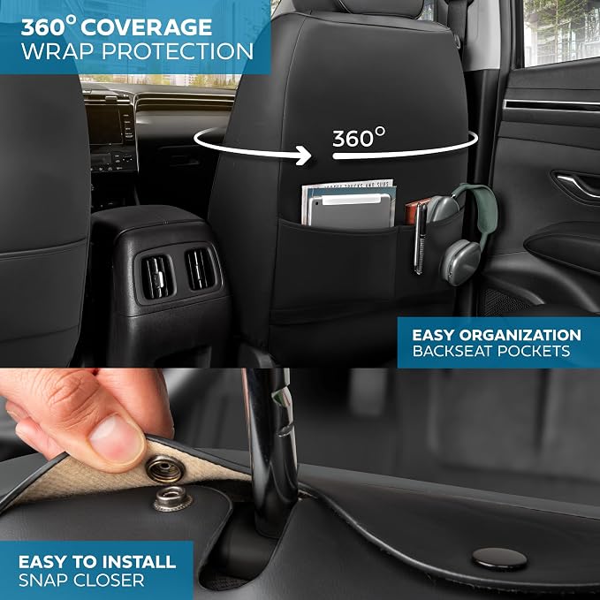 MotorBox Cabin King Slate Ridge Leather Seat Covers for Trucks & Cars | Charcoal and Black Car Seat Covers, Waterproof Leather Seat Covers, Car Accessories, Seat Protector, Universal Fit - Image 2