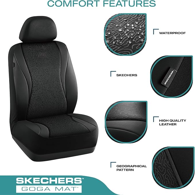 Skechers GOGA Mat Seat Covers,Universal Fit for Most Cars,Trucks,SUVs,Black | GOGA Mat Technology,Waterproof Car Seat Covers Front Seats,Airbag Compatible,Car Seat Covers - Image 3