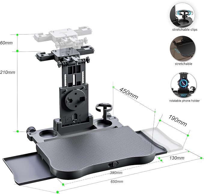 Car Steering Wheel Tray Back Seat Tray,Extension Steering Wheel Desk Car Food Eating Tray Table,Car Laptop Desk with Phone/Tablet/Cup Holder for SUVs,Trucks & Vans - Image 6