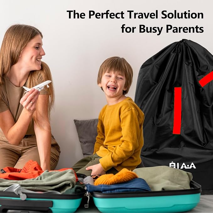 elaia Large Waterproof Car Seat Travel Bag for Airplane with Red Straps | Large capacity waterproof car seat travel bag for airplane with straps. Foldable, durable carseat bag for air travel - Image 7