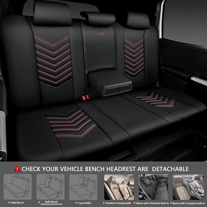 CAR PASS 3D Foam Faux Leather Seat Covers Full Set, Red Waterproof Leather Seat Cover for Cars,Luxury Universal Fit for SUV Truck Sedan Automotive,Armrest Airbag Compatible Anti-Slip,Black and Red - Image 4