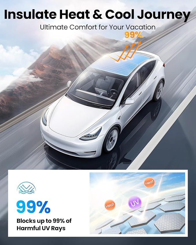 REEVAA Tesla Model S (2026-2022) Sunshade Roof Accessories, Gray | OEM Fit; Full Blackout & Heat-Blocking; Protect Interior & Reduce A/C Workload; Two-Piece Magnetic Design Prevents Sagging - Image 4