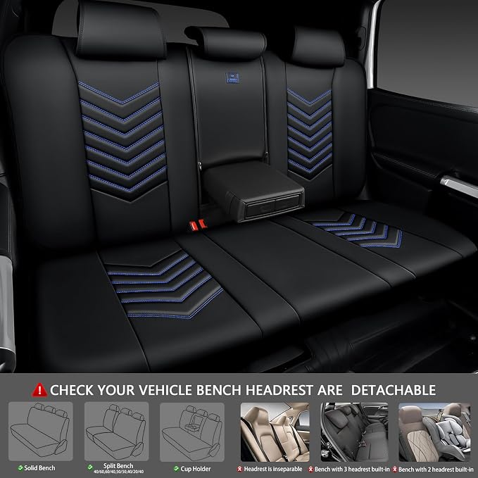 CAR PASS 3D Foam Faux Leather Seat Covers Full Set, Waterproof Leather Seat Cover for Cars, Luxury Universal Fit for SUV Truck Sedan Automotive, Armrest Airbag Compatible Anti-Slip, Black and Blue - Image 4