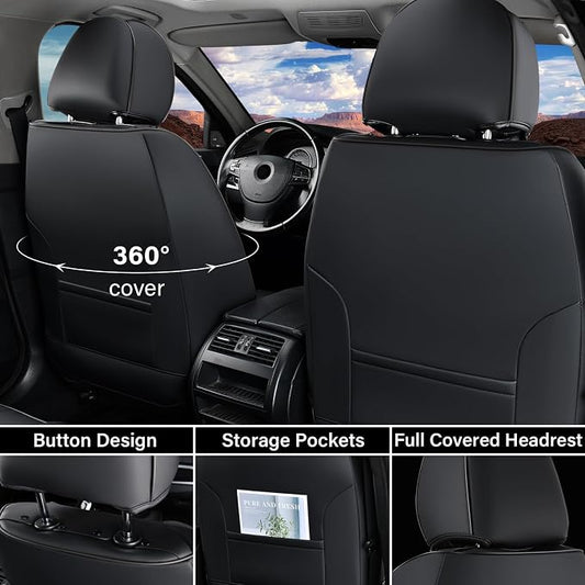 Coverado Seat Covers, Car Seat Covers Front Seats, Car Seat Cover, Car Seat Protector Waterproof, Car Seat Cushion Nappa Leather, Black Seat Covers for Cars Carseat Cover Universal Fit for Most Cars - Image 2