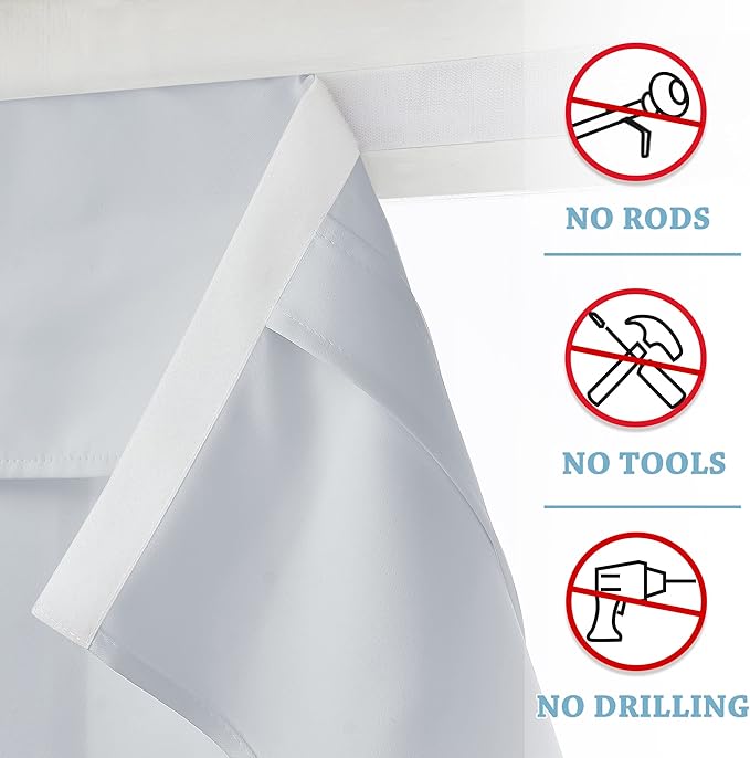 RYB HOME Kitchen Window Curtains Stick on Small Curtains for Back Door | Door Window Curtains,Classroom French Door Front Door Bathroom Garage, Mini Blinds no Drill,W26 x L40,Greyish White,1 Panel - Image 3