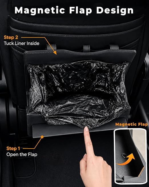 COZILO Leather Car Trash Can, Leak-Proof Odor-Lock Car Garbage Can with 60 Liners, Magnetic Closure, Liner-Hold Design, Storage Pocket & Metal Hooks, Hanging Car Trash Bin for SUV Sedan Truck - Image 3