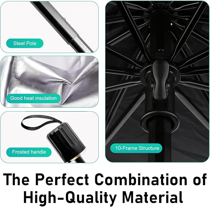 Car Windshield Sun Shade Umbrella, Sun Protection & Heat Insulation Shield with Top Opening, Foldable Quick Setup & Storage Front Window Cover, Reflecting Visor for Most Vehicles (Silver) - Image 3
