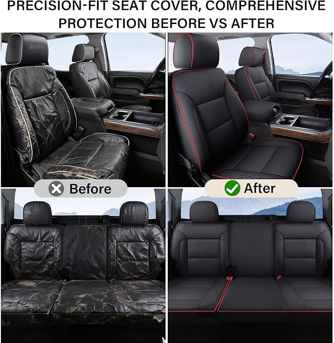 Coverado Car Seat Covers Full Set Faux Leather-Custom Fit Chevy Silverado/GMC Sierra (2007-2013 & 2019-2026 1500, 2020-2026 2500HD/3500HD) Compatible with Crew/Double/Extended Cab (Red) - Image 4