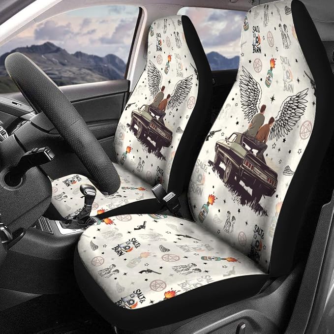 GENANY Paranormal Wing Symbols Car Seat Covers, 2-Piece Front Seat Set | 2-piece polyester front seat cover set, each 49.5 x 19.6 inches, with adjustable straps and hooks - Image 3