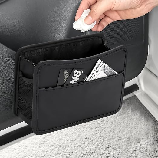 Accmor Collapsible Car Trash Can, Leather Vehicle Garbage Organizer Bin Holder with One Roll Trash Bag, Foldable Hanging Mini Cars Storage Bag Container for Auto, SUV (Black) - Image 7