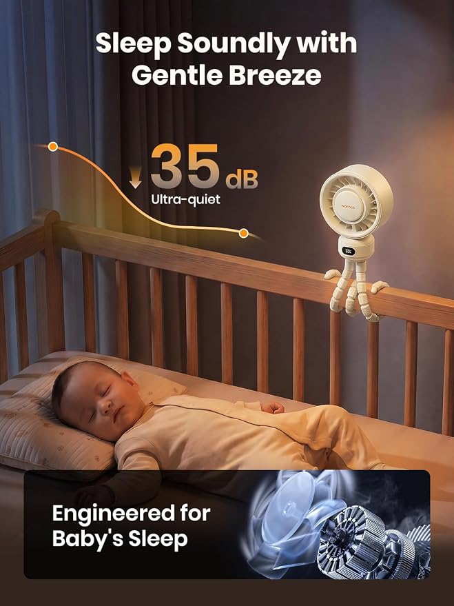 Warmco Portable Stroller Fan, 4000mAh Rechargeable Clip On Fan | Flexible Tripod (Up to 15H), 4 Speeds, LED Display, Detachable Grille, Quiet Operation, for Car Seat, Crib - Image 6