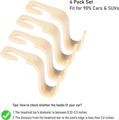 Car Seat Hooks 4 Pack - 55lb Heavy Duty Headrest Hanger, Beige | Universal fit for most cars SUVs,Hang purses handbags coats umbrellas grocery bags,ABS plastic,Easy Installation - Image 6