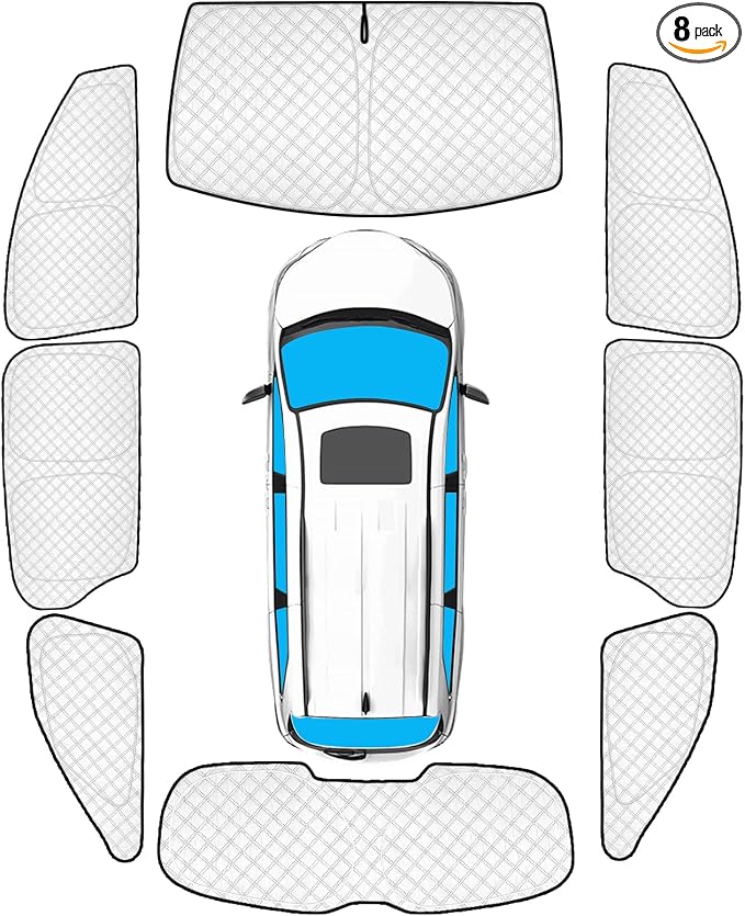KMF 8pcs Thicken Full Sun Shades for Toyota Sienna 2021-2025 2026 Accessories,Car Window Covers Sunshade for Windshield Side Rear, UV Block and Blackout Privacy for Camping Outdoor by KMF