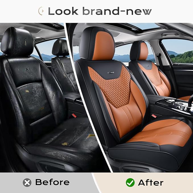 Coverado Car Seat Covers with Lumbar Support, Front Covers for Cars, Universal Automotive Seat Cover, Waterproof, Leather Car Seat Cushion, Interior Seat Protectors for Most Cars - Image 5