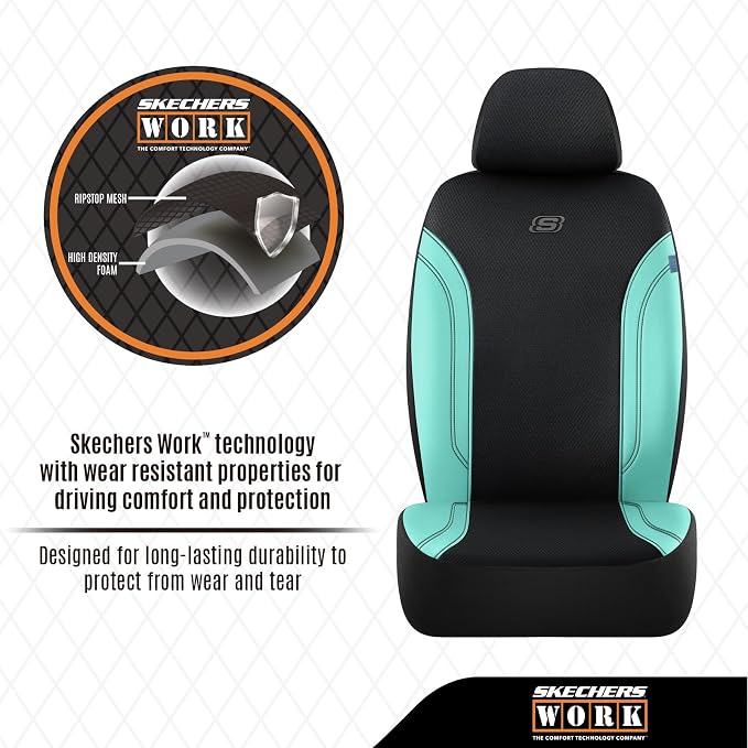 Skechers Work Seat Covers, Leather Car Seat Covers 5-Times Stronger Built-in Webbing, Oxford Fabric Seat Cover Full Sets, Airbag Compatible, Automotive Comfort for Cars, Trucks, SUVs,Mint - Image 4