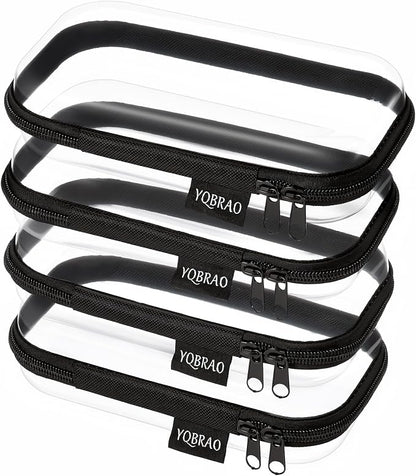 YQBRAO Clear Hard Shell Zipper Cases, 4 Small Cable Organizers, Black | Rigid 1.2 mm PET and YKK dual zippers for cosmetics, charging cords, pens and travel accessories by Unknown