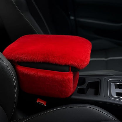 Fluffy Car Armrest Cover with Side Pockets – Plush Fuzzy Fur Center Console Armrest Cushion Pad, Universal Winter Car Interior Protector, Soft Arm Rest Cover with Storage for Women & Men (RED) by Unknown