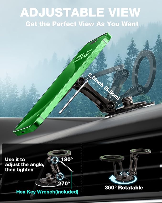 Smolink Magnetic Phone Mount for Tesla Screen and Dashboard | All-Metal Magnetic Phone Holder with Foldable Hidden Design for Tesla 3/Y/S/X and iPhone 17/16/15/14 Pro Max, Green - Image 7