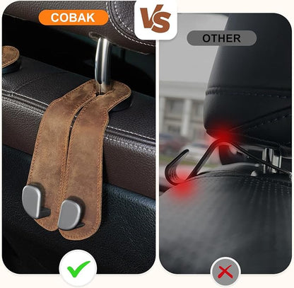 CoBak Genuine Leather Purse Hook for Car - Universal Premium Stitched Leather and Aluminum-Magnesium Alloy Double Car Seat Back Storage Hook for Purses, Handbags, Bags (2 Pack),Leather Brown - Image 4