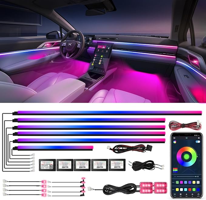 Dreamcolor Acrylic Interior Car Lights, WEBUPAR Car Accessories 18 in 1 Car LED Strip Lights with APP Control and 213 Modes, 175 inches 593 LEDs Fiber Optic Lights, RGB Neon Light Kits by WEBUPAR