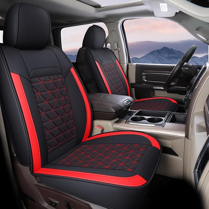 Coverado Seat Covers for Dodge Ram, Waterproof Front Car Seat Covers for Truck Compatible with 2002-2026 Dodge Ram 1500 2500 3500 Crew Double Mega Quad Cab(Red) by COVERADOAUTO