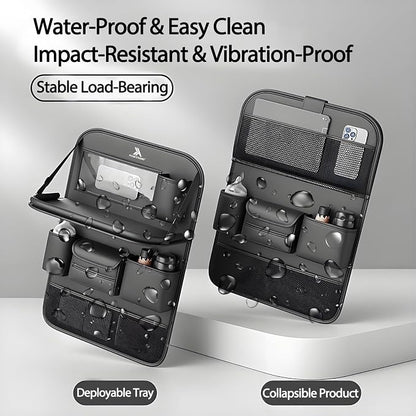 2 Pack Universal Foldable Car Backseat Organizer with Table Tray, Car Seat Back Protector with Touch Screen Phone Holder, Premium Leather Kick Mats with Storage Pockets Tissue Box (Black) - Image 3
